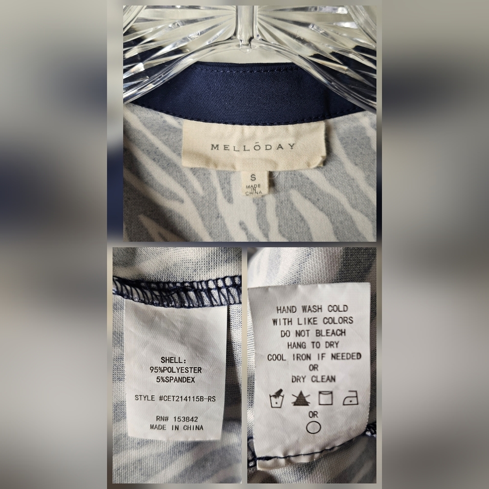 Melloday Blouse Size Small Navy White Zebra Print Cap Sleeve V-Neck Shell Top - Picture 6 of 8